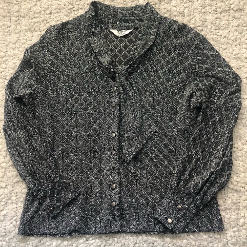 Vintage Grey/Silver Long Sleeve Blouse (M)